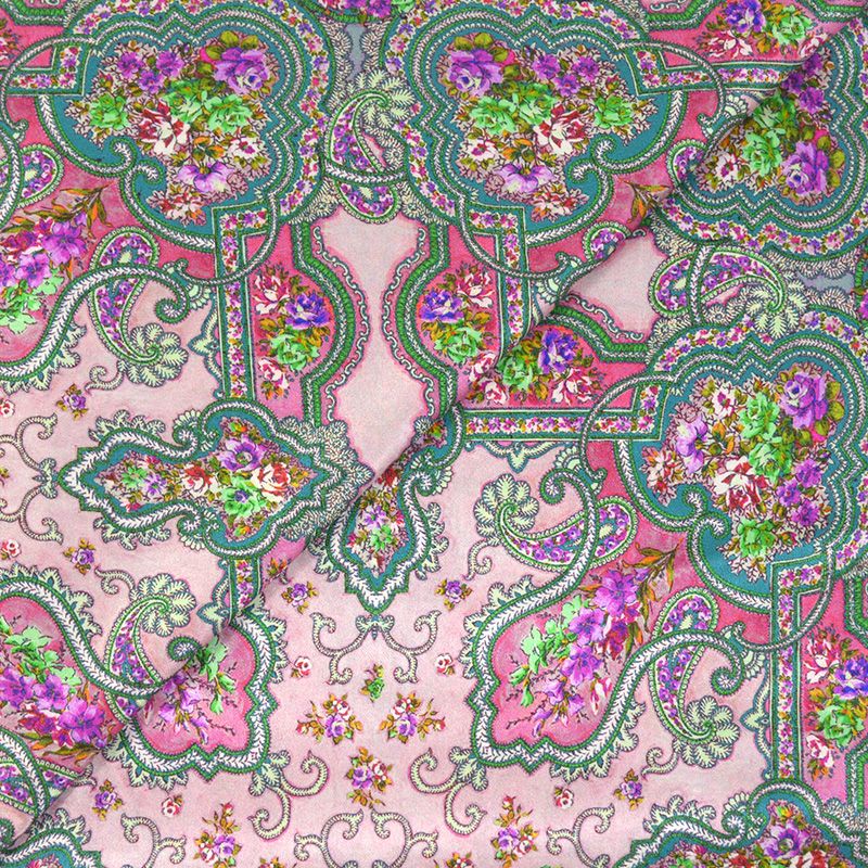 Satin de soie imprimé Versailles fond rose