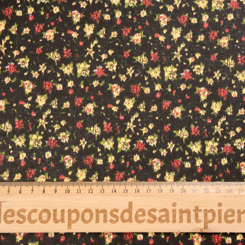 Coton imprimé cueillir la fleur fond noir