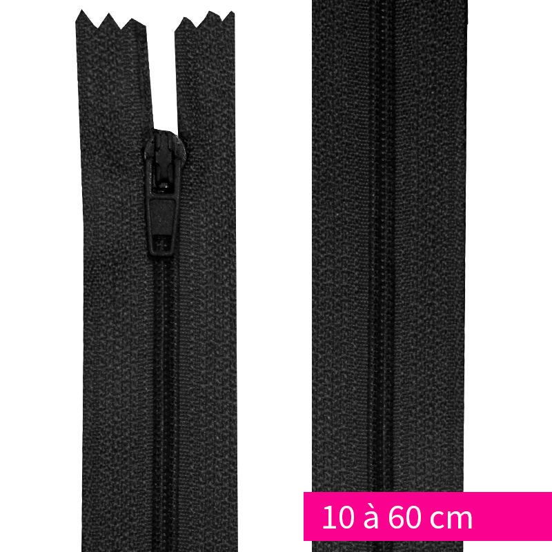 Cierre de nylon no separable de 10 a 60 cm negro
