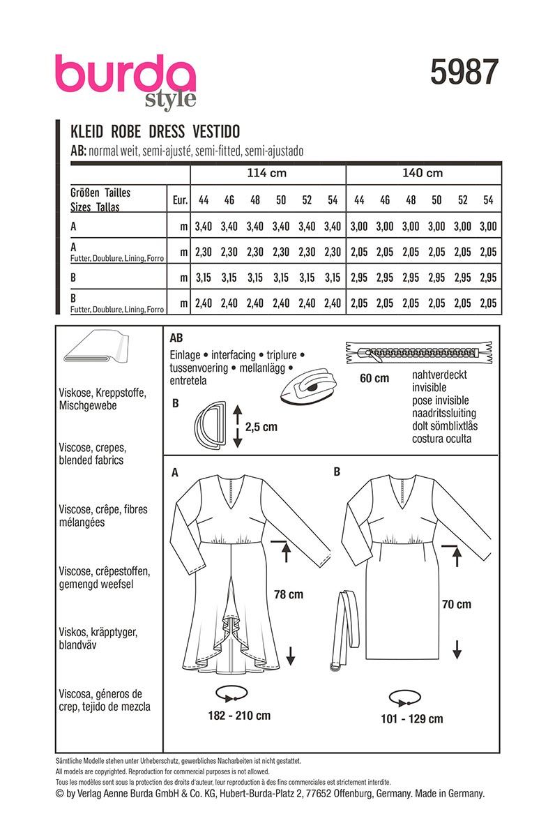 Patron Burda n°5987 : Robe